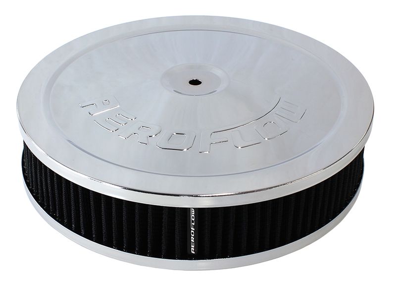 Chrome Air Filter Assembly  9" x 2", 5-1/8" neck, black washable cotton element