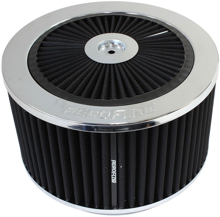 Chrome Full Flow Air Filter Assembly with  9" x 5", 5-1/8" neck, black washable cotton element