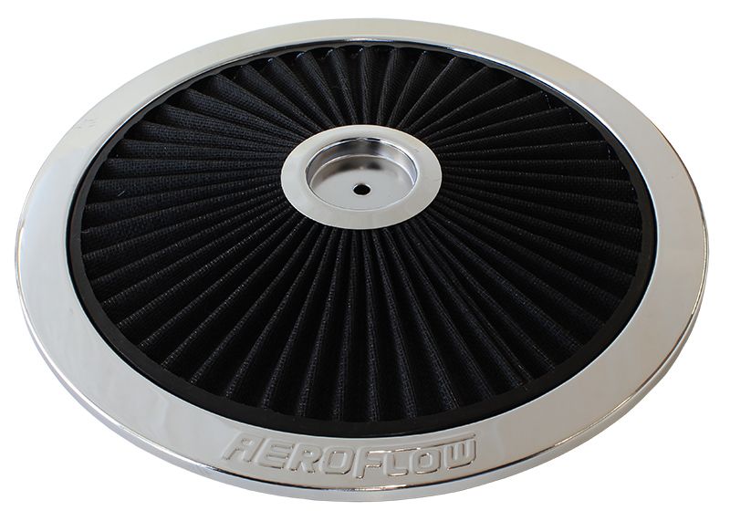 Chrome Full Flow Air Filter Top Plate   14" diameter, black washable cotton element