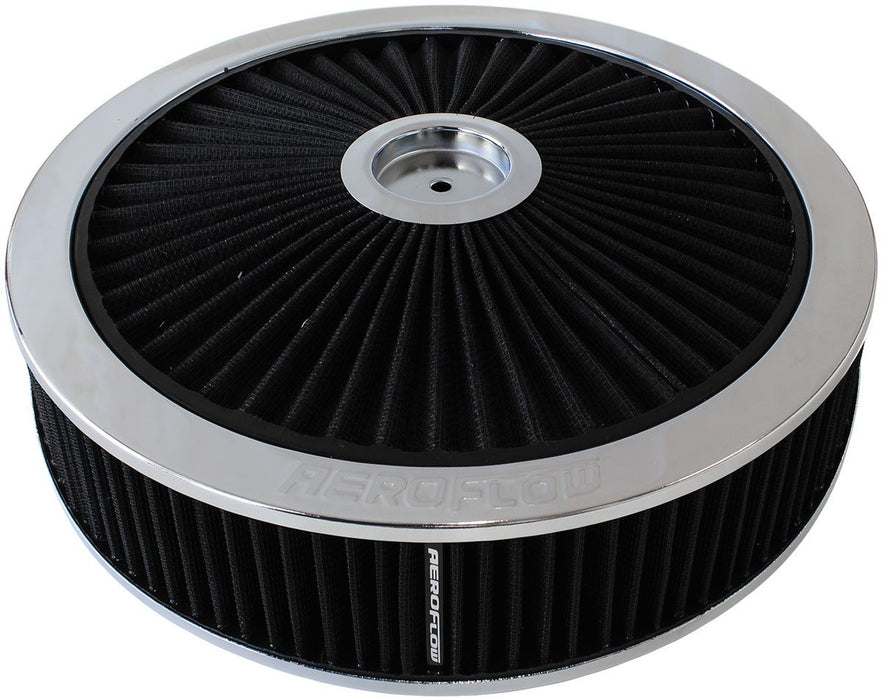 14" x 5" Full Flow Air Filter Assembly,Chrome  1-1/8" Drop Base. Washable Cotton Element. Fits 5-1/8" Neck