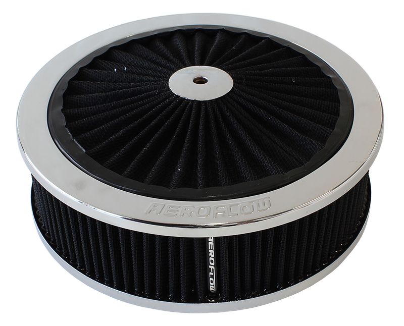 Chrome Full Flow Air Filter Assembly with  9" x 2-3/4", 5-1/8" neck, black washable cotton element