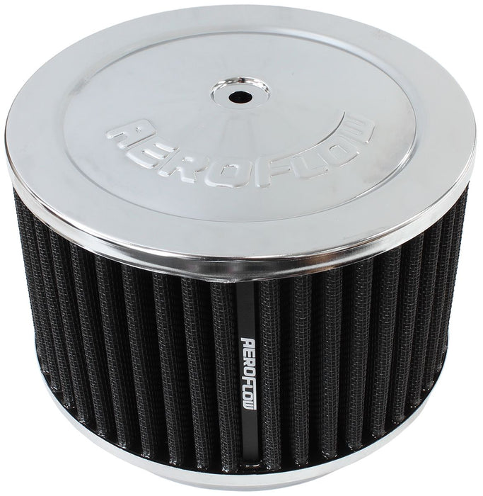 Chrome Air Filter Assembly  6-3/8" x 4", 5-1/8" neck, black washable cotton element