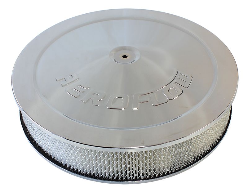 Chrome Air Filter Assembly with 1-1/8" Drop base  14" x 3", 5-1/8" neck, paper element
