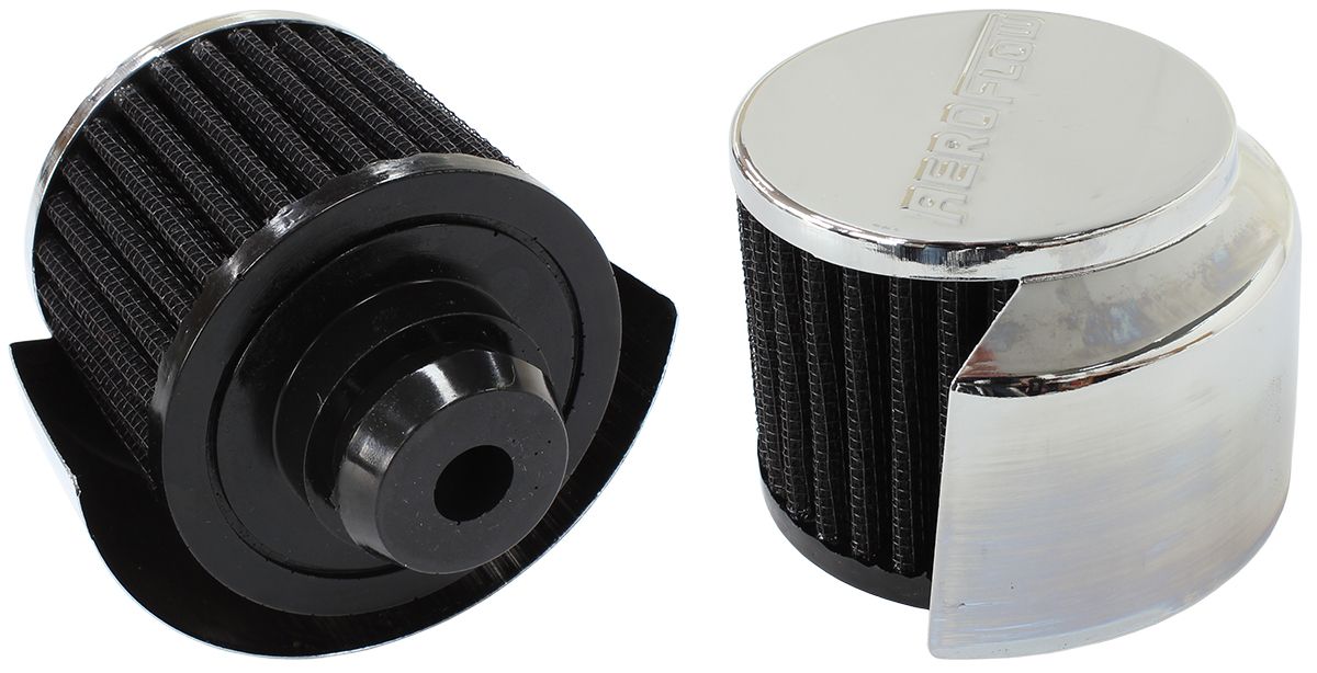 Chrome Push In Breather With Chrome Shield  3" (76.2mm) O.D. x 2-1/2" (63.5mm) High, 1-1/2" (25mm) Flange Inside Diameter