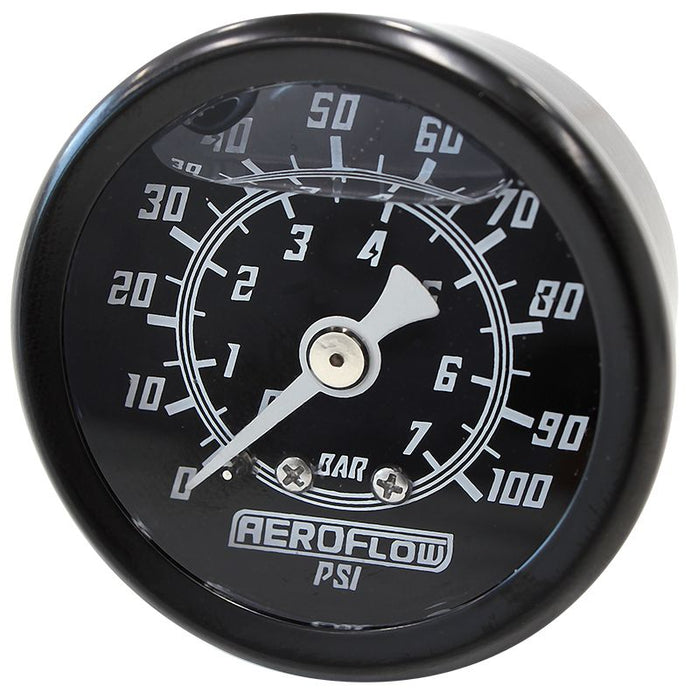 1-1/2" Liquid Filled 100 psi Pressure Gauge  Black Face, White Pointer, 1/8" NPT Male Thread