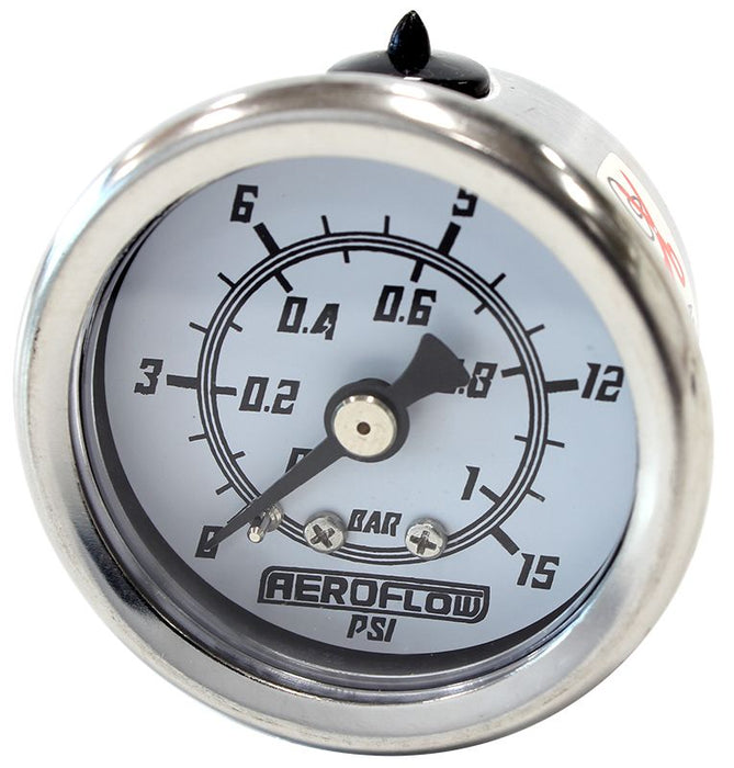 1-1/2" 15 psi Pressure Gauge  White Face, Black Pointer, 1/8" NPT Male Thread