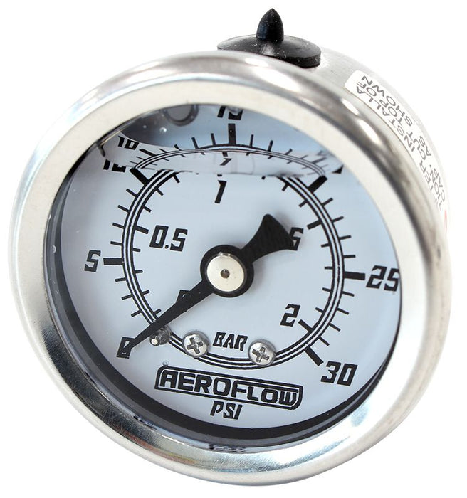 1-1/2" Liquid Filled 30 psi Pressure Gauge  White Face, Black Pointer, 1/8" NPT Male Thread