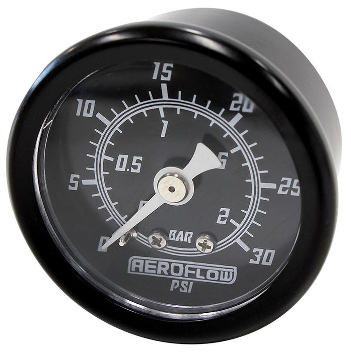 1-1/2" 30 psi Pressure Gauge  Black Face, White Pointer, 1/8" NPT Male Thread