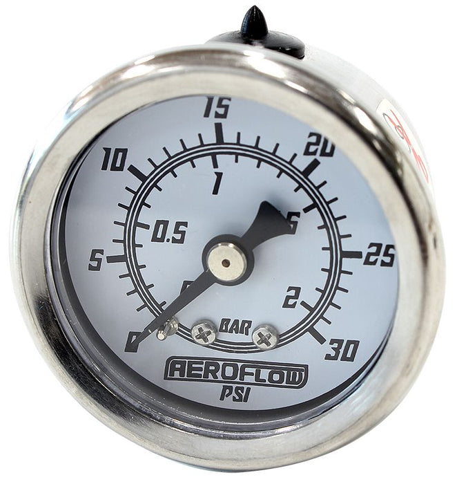 1-1/2" 30 psi Pressure Gauge  White Face, Black Pointer, 1/8" NPT Male Thread