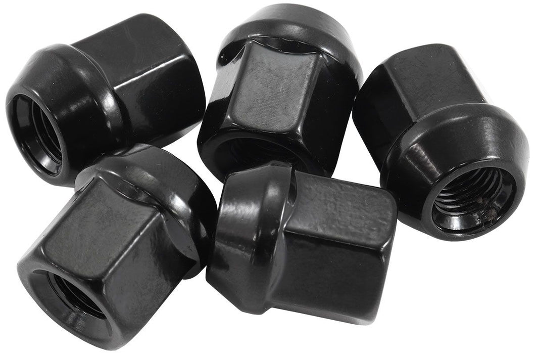 Acorn Short Open BlackWheel Nuts - M12 x 1.25mm  Pack of 5, 60 Degree Taper