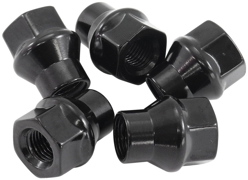 Conical ET Style Open Black Wheel Nuts - M12 x 1.50mm  Pack of 5, 60 Degree Taper with 0.670" Shank Diameter