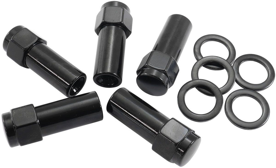 1.380" Shank Closed Black Wheel Nuts - M12 x 1.50mm  Pack of 5, Washer Seat with Shank