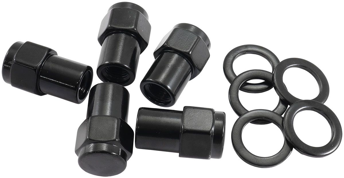 0.550" Shank Closed Black Wheel Nuts - M14 x 1.50mm  Pack of 5, Washer Seat with Shank