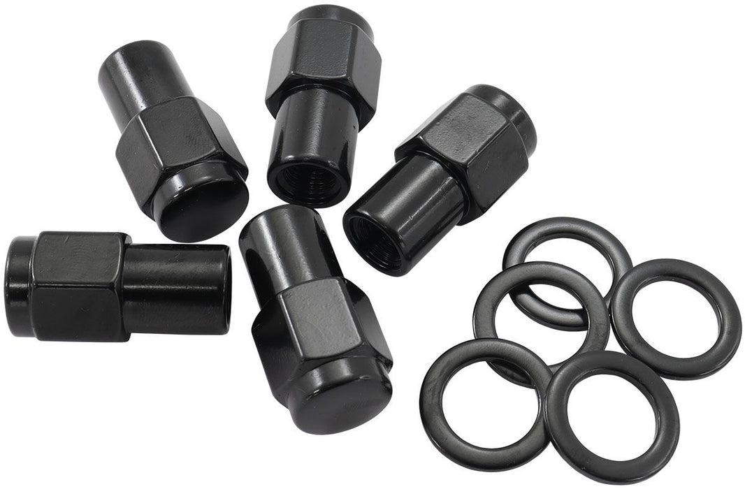 0.750" Shank Closed Black Wheel Nuts - M14 x 1.50mm  Pack of 5, Washer Seat with Shank