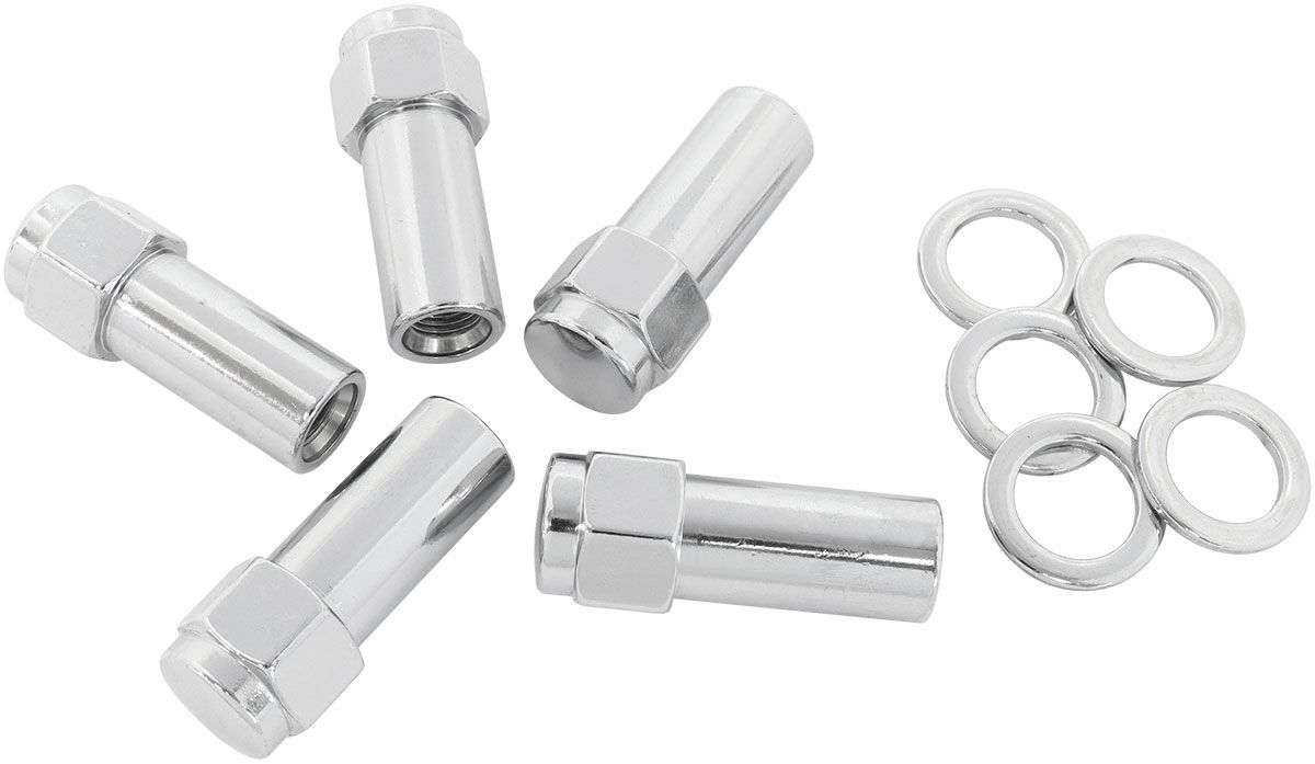 1.380" Shank Closed Chrome Wheel Nuts - 1/2-20"  Pack of 5, Washer Seat with Shank