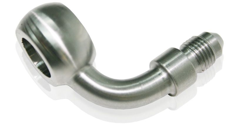 Stainless Steel 90° Banjo to AN Fitting   12mm Banjo to -3AN Male