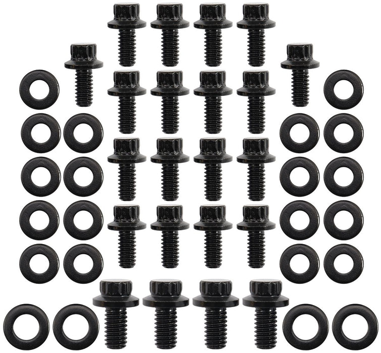 Small Block Ford Windsor & Ford Cleveland Oil Pan Bolt Kit - Black Finish  12 Point Head and 8740 Grade Material