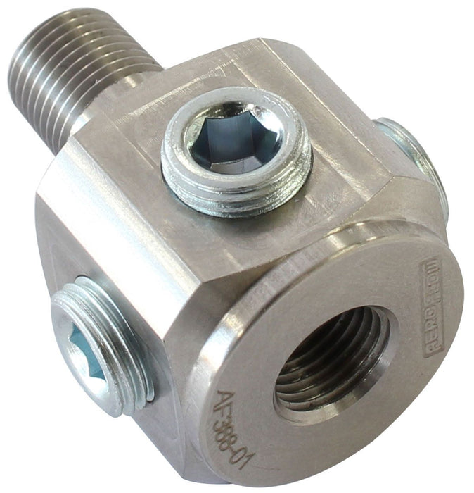 Aeroflow NPT To NPT Block Tee Stainless Steel Adapter 1 x Male1/8" NPT with 5 x Female 1/8" NPT