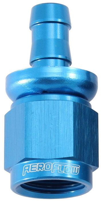 510 Series Full Flow Tight Radius Push Lock Straight Hose End -6AN To 5/16" (8mm) Barb Blue Finish. Suits 400 & 500 Series Hose