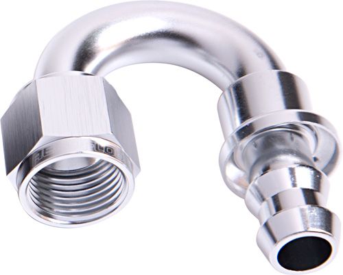 400 Series Push Lock 180° Hose End -4AN  Silver Finish. Suits 400 & 500 Series Hose