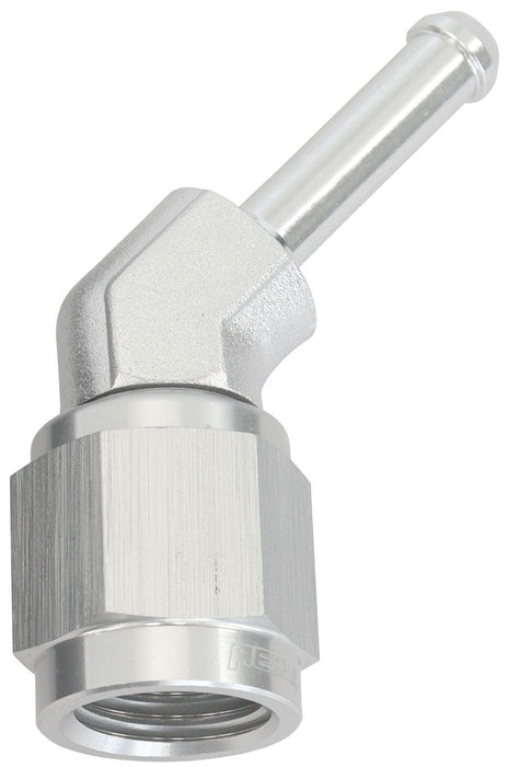 45° Hose Barb 3/16" to -4AN  Silver Finish