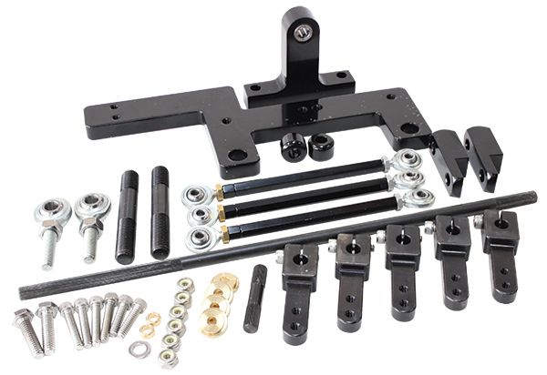 4150 Series Dual Carburettor Blower Linkage Kit Black Finish. Suits Sideways Mounted Carburettors
