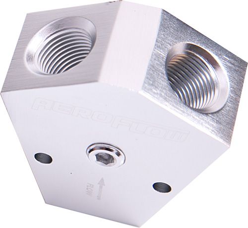 Billet Y-Block with 1/8" NPT Port  Silver Finish. 3/8" NPT Inlet, 3/8" NPT Outlets