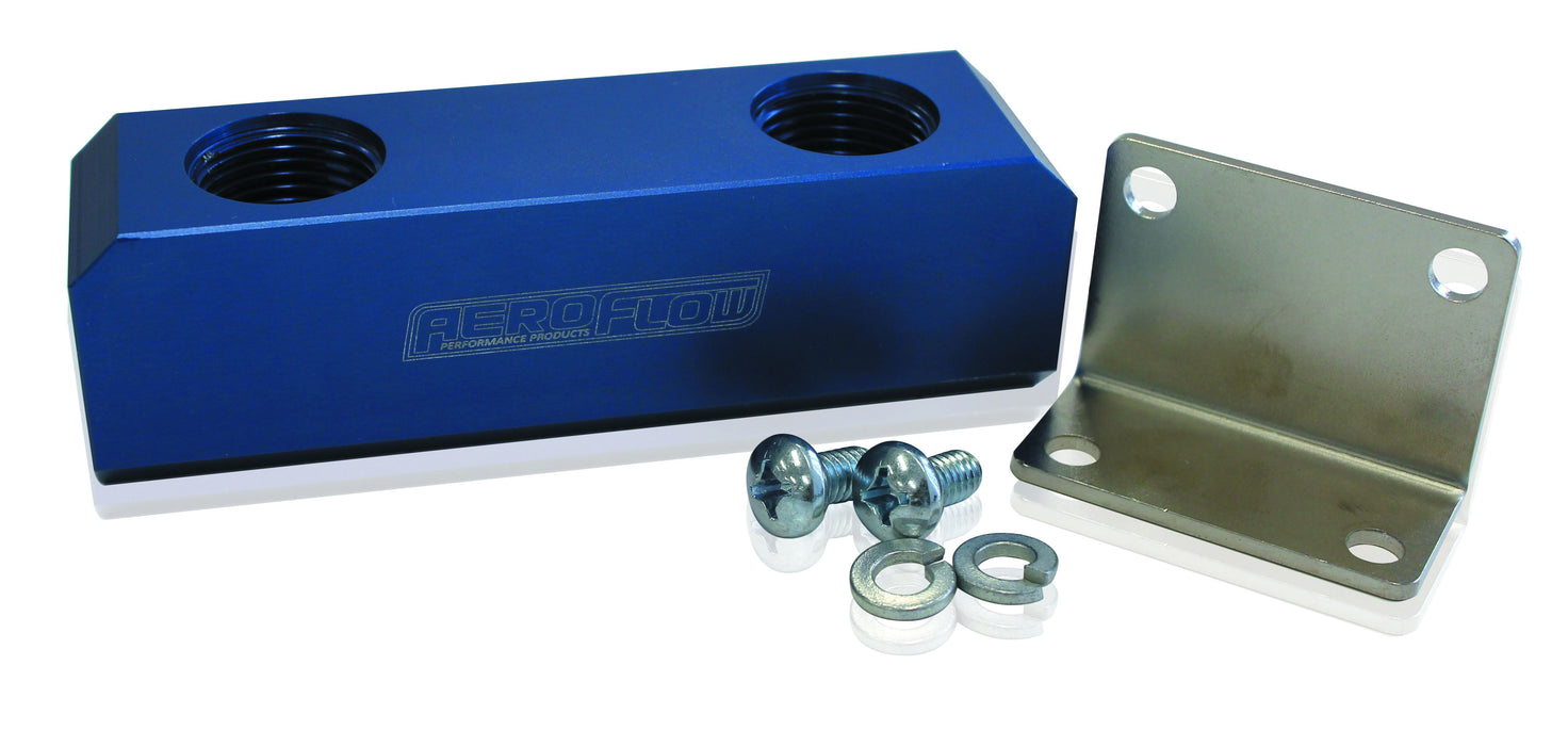 Billet Log Type Fuel Block -8ORB  Blue Finish