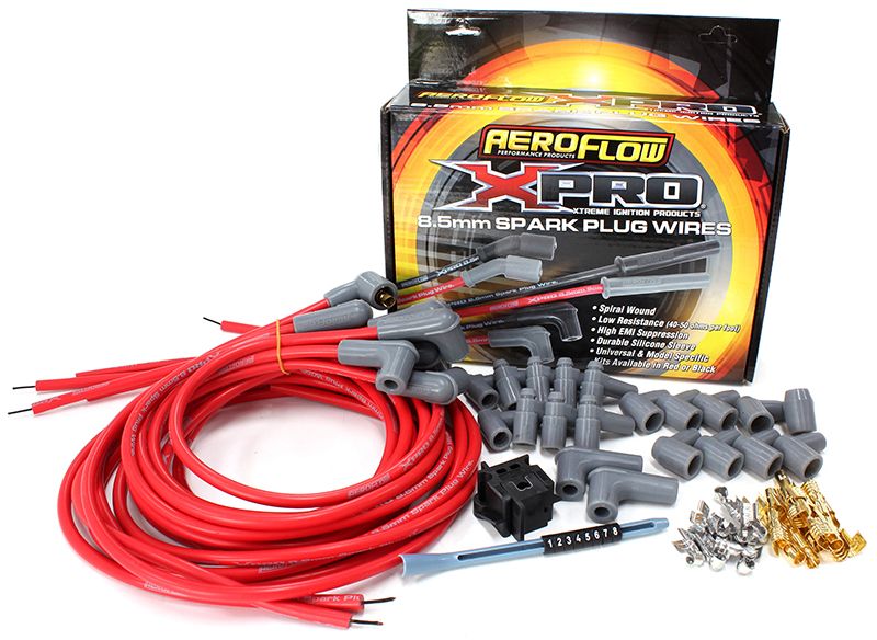 Xpro Universal 8.5mm V8 Ignition Lead Set with 90° Spark Plug Boots - Red Suit Standard & HEI Caps