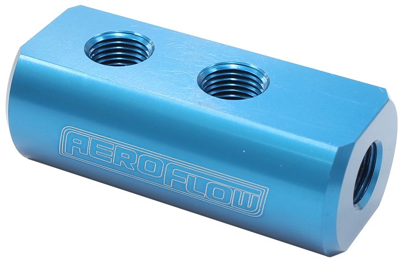 Compact Distribution Block 1 In - 4 Out, All Ports 1/8&quot NPT, Blue Finish
