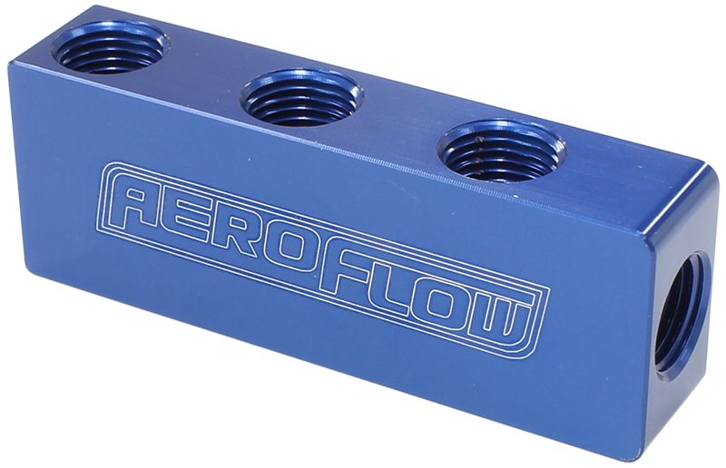 Compact Distribution Block 1 In - 6 Out, All Ports 1/8&quot NPT, Blue Finish
