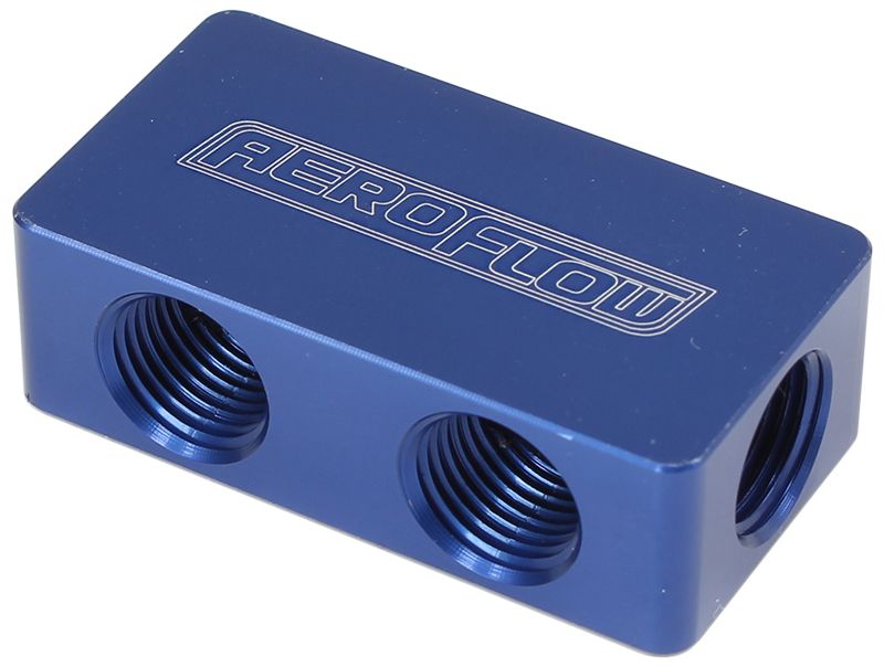 Compact Distribution Block 2 In - 4 Out, All Ports 1/8&quot NPT, Blue Finish