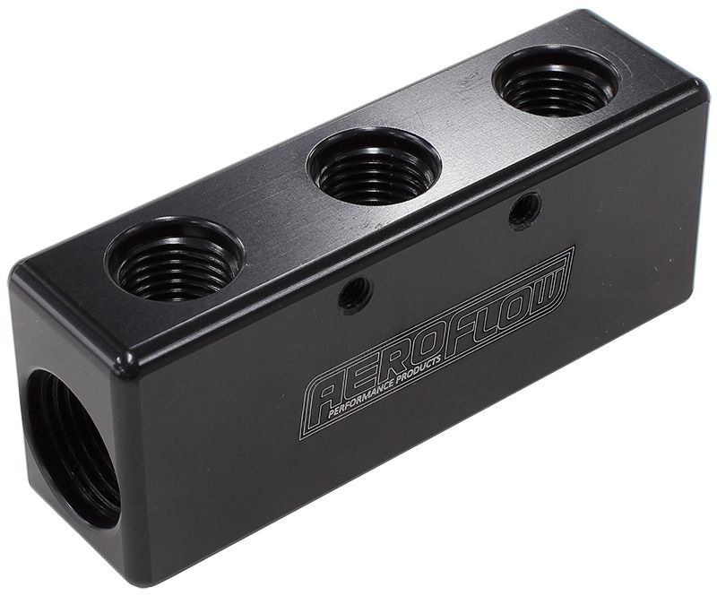 Billet 5 Port Fuel Log 3 x -6AN, 2 x -8AN  Black Finish