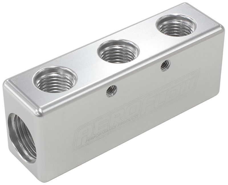 Billet 5 Port Fuel Log 3 x -6AN, 2 x -8AN   Silver Finish