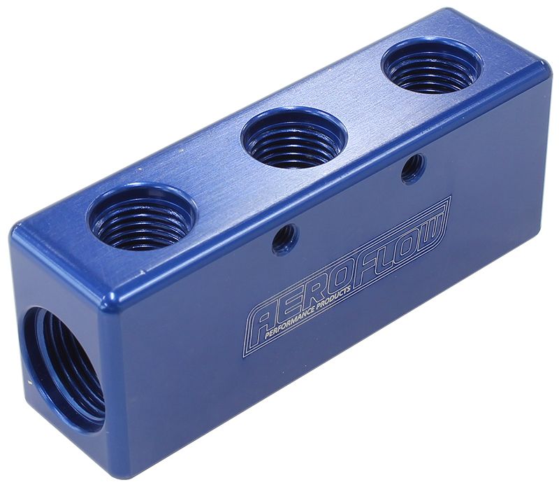 Billet 5 Port Fuel Log 3 x -6AN, 2 x -8AN  Blue Finish