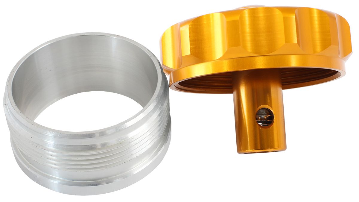 Billet Aluminium Weld-On Filler Neck & Cap - Gold 2" I.D Weld-On With Rollover Valve Cap