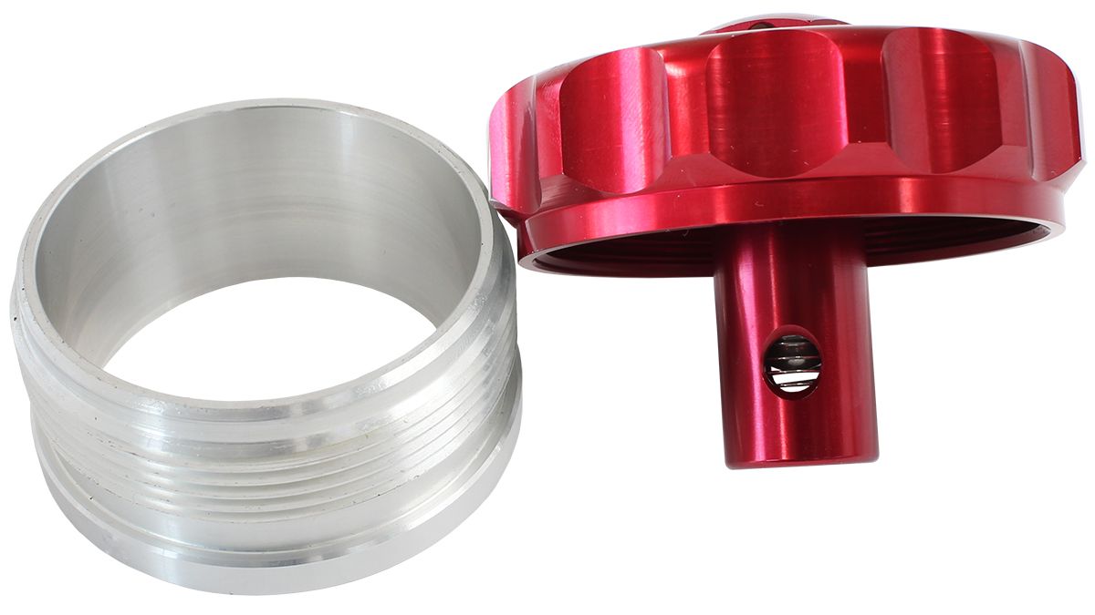 Billet Aluminium Weld-On Filler Neck & Cap - Red 2" I.D Weld-On With Rollover Valve Cap
