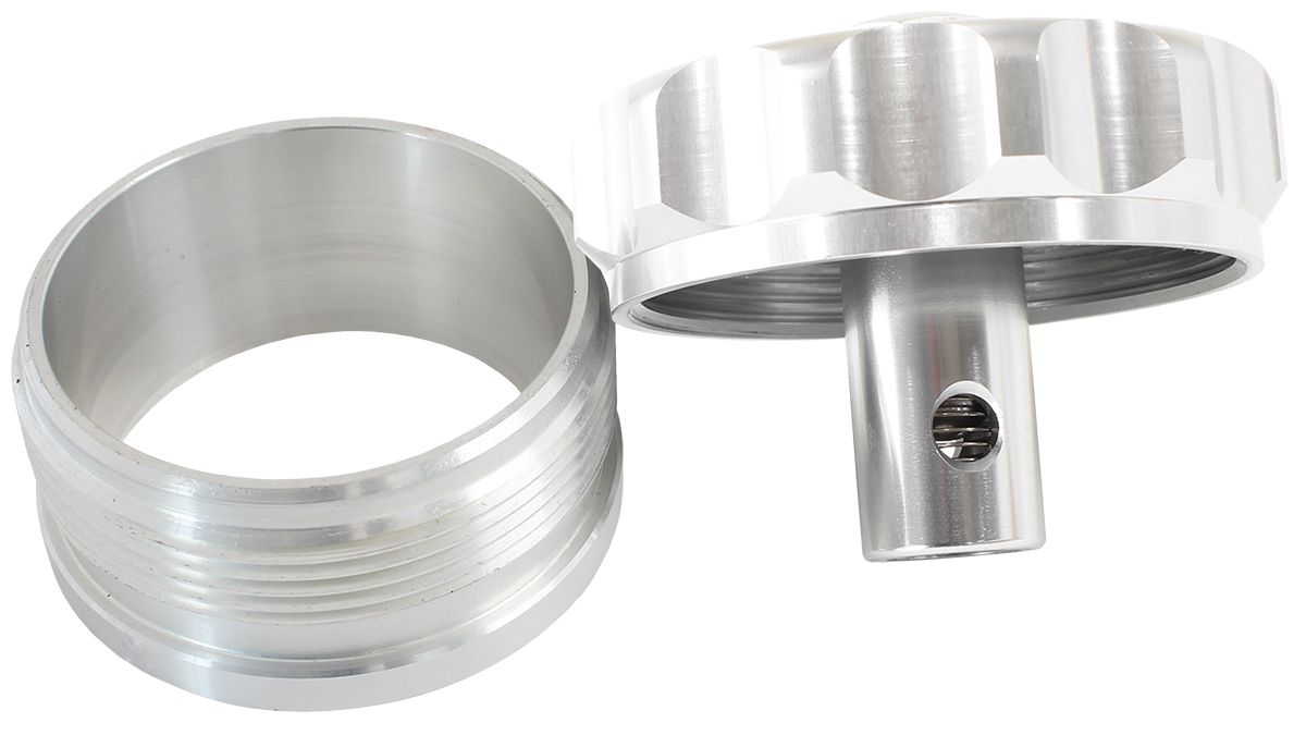 Billet Aluminium Weld-On Filler Neck & Cap - Silver  2" I.D Weld-On With Rollover Valve Cap