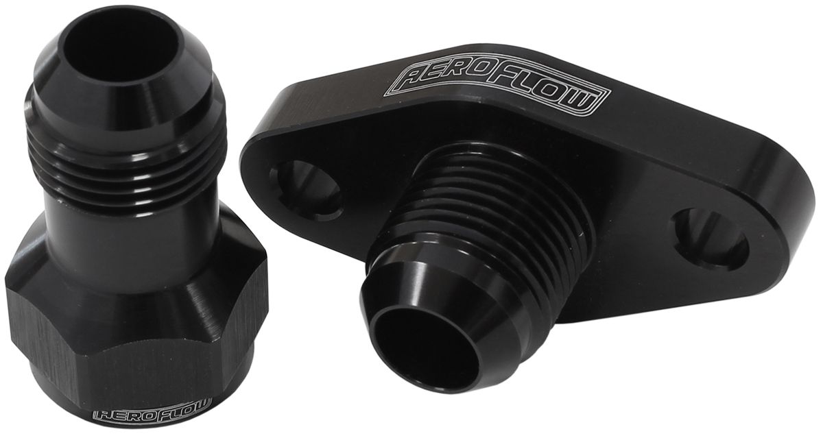 Turbo Drain Adapter With -10AN Fitting, 51mm Hole Centre. Black Finish.