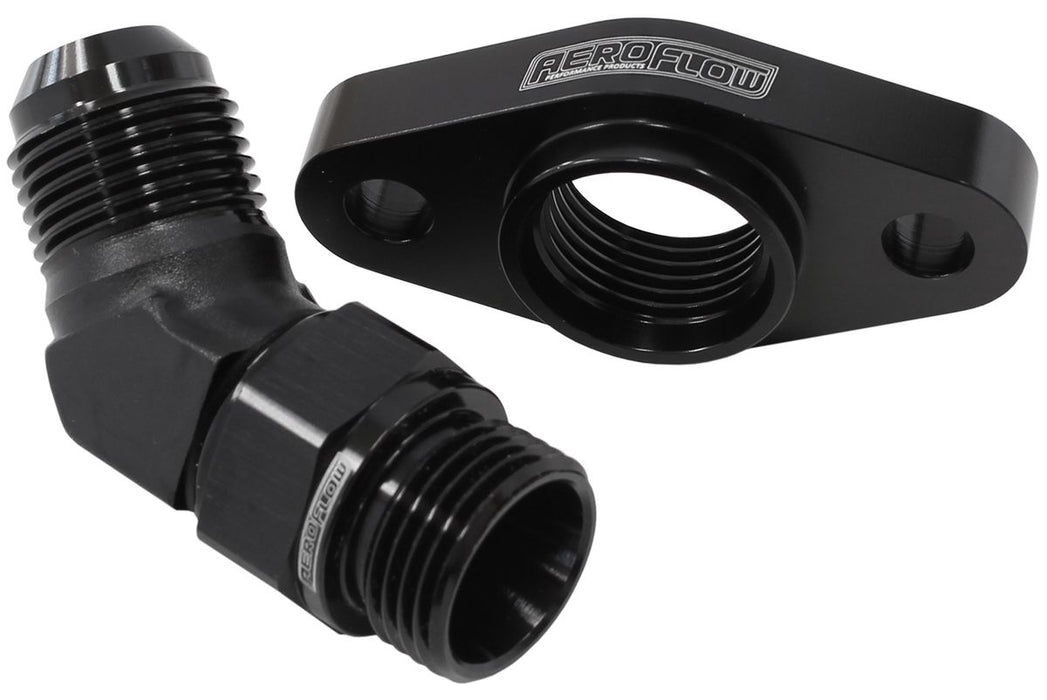 Turbo Drain Adapter With 45° -10AN Fitting, 51mm Hole Centre. Black Finish.