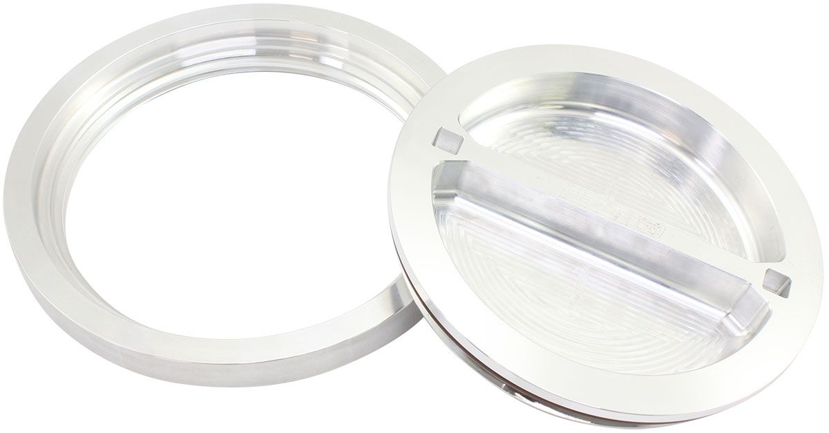 Flush Mount 6" Billet Aluminium Filler Raw Cap & Bung for Ice Box   6" Female Alloy weld-on Bung