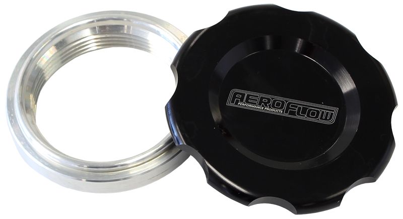 Low Profile Billet Aluminium Filler Cap & Bung  1-1/2" Female weld-on bung, includes Buna N & EPR O-rings. Black Cap
