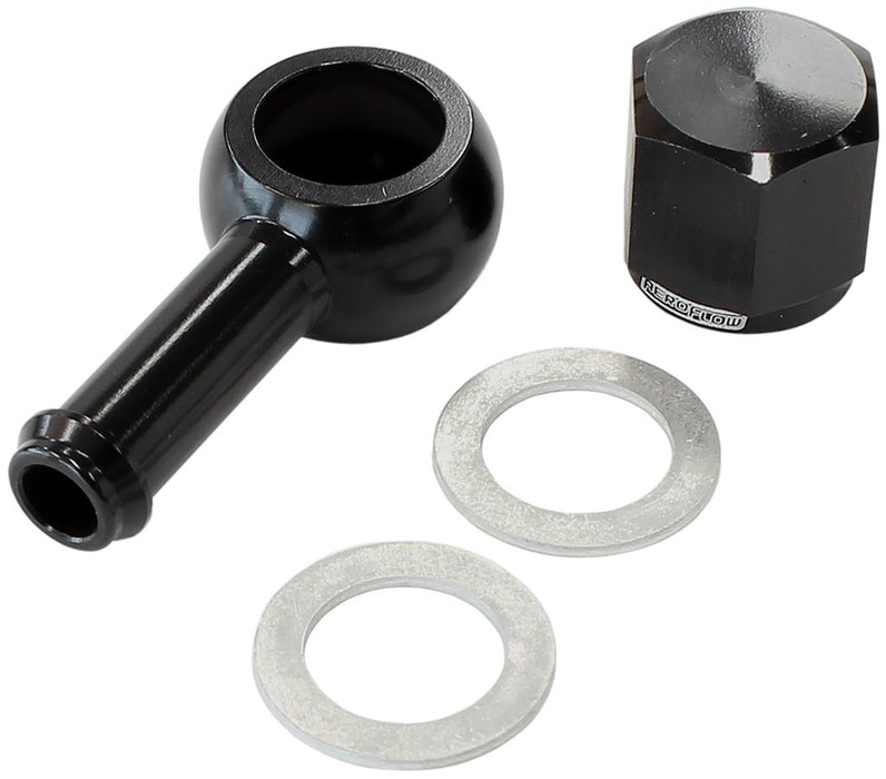 90° Fuel Pump Banjo Kit - Black  5/16" (8mm) Barb Banjo Fitting & Cap