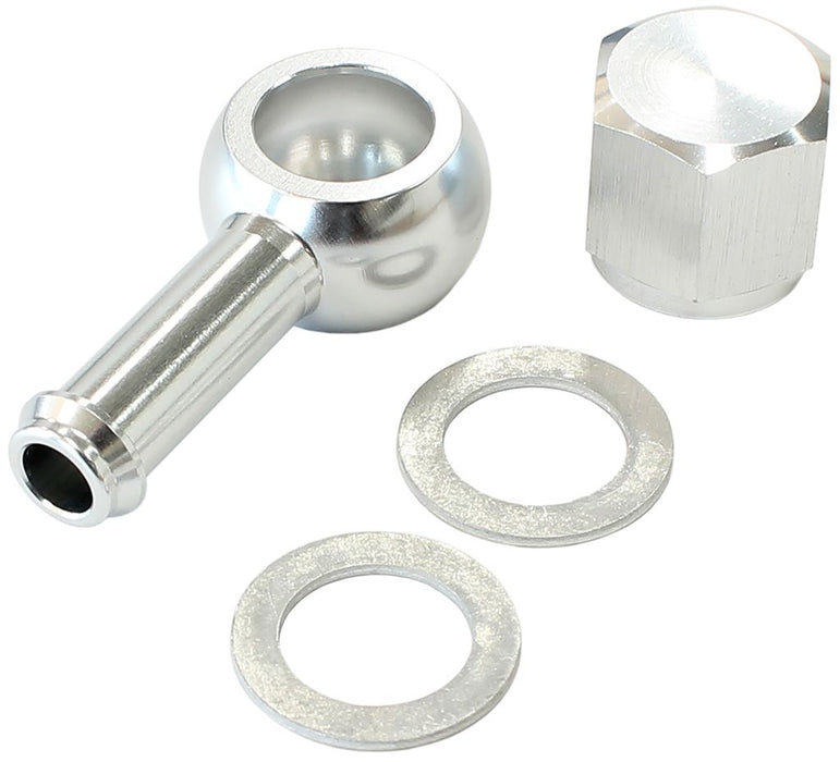 90° Fuel Pump Banjo Kit - Silver  5/16" (8mm) Barb Banjo Fitting & Cap