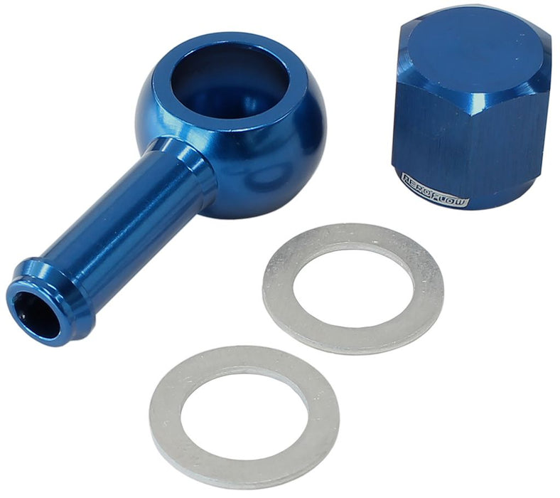 90° Fuel Pump Banjo Kit - Blue  5/16" (8mm) Barb Banjo Fitting & Cap
