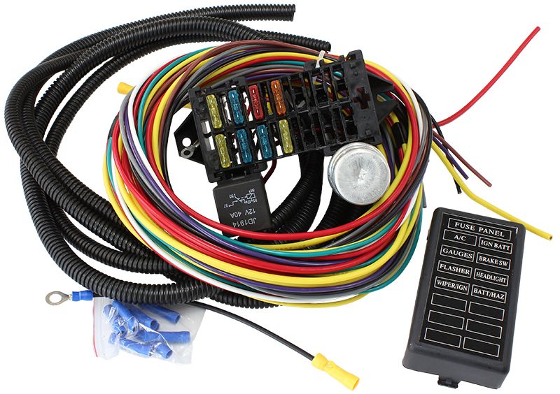 Complete Universal 8 Circuit Wiring Harness Kit  Complete with Standard Fuses & Fuse Panel