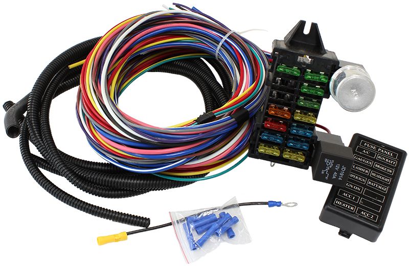 Complete Universal 12 Circuit Wiring Harness Kit  Complete with Standard Fuses & Fuse Panel