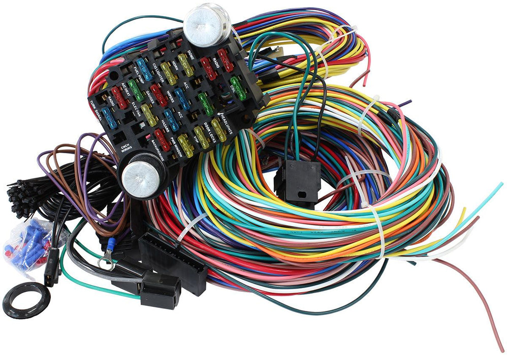 Complete Universal 21 Circuit Wiring Harness Kit  Complete with Standard Fuses & Fuse Panel