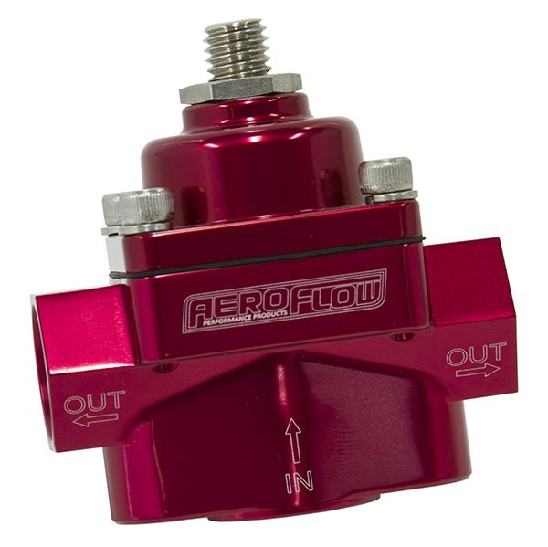 Billet 2-Port Fuel Pressure Regulator with -8 ORB Ports  Red Finish. 1-11 psi Adjustable