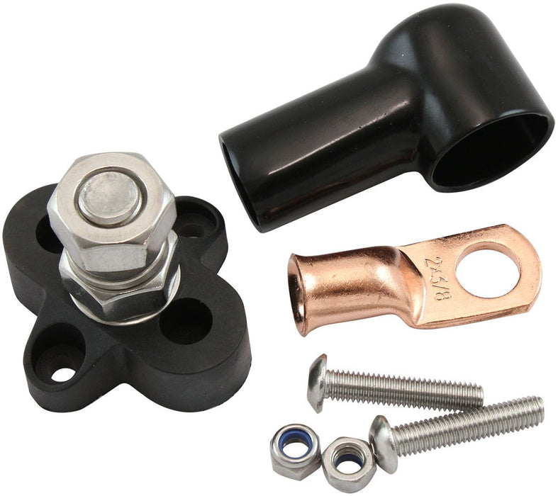 Single Black Post Electrical Terminal Distribution Block - M10 Stud  Sold Individual to suit Negative (Black) Terminal